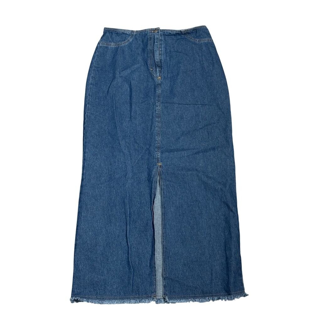 Vintage Studio VS Dark Wash Denim Maxi Skirt Frayed Hem‎ Cottege Boho